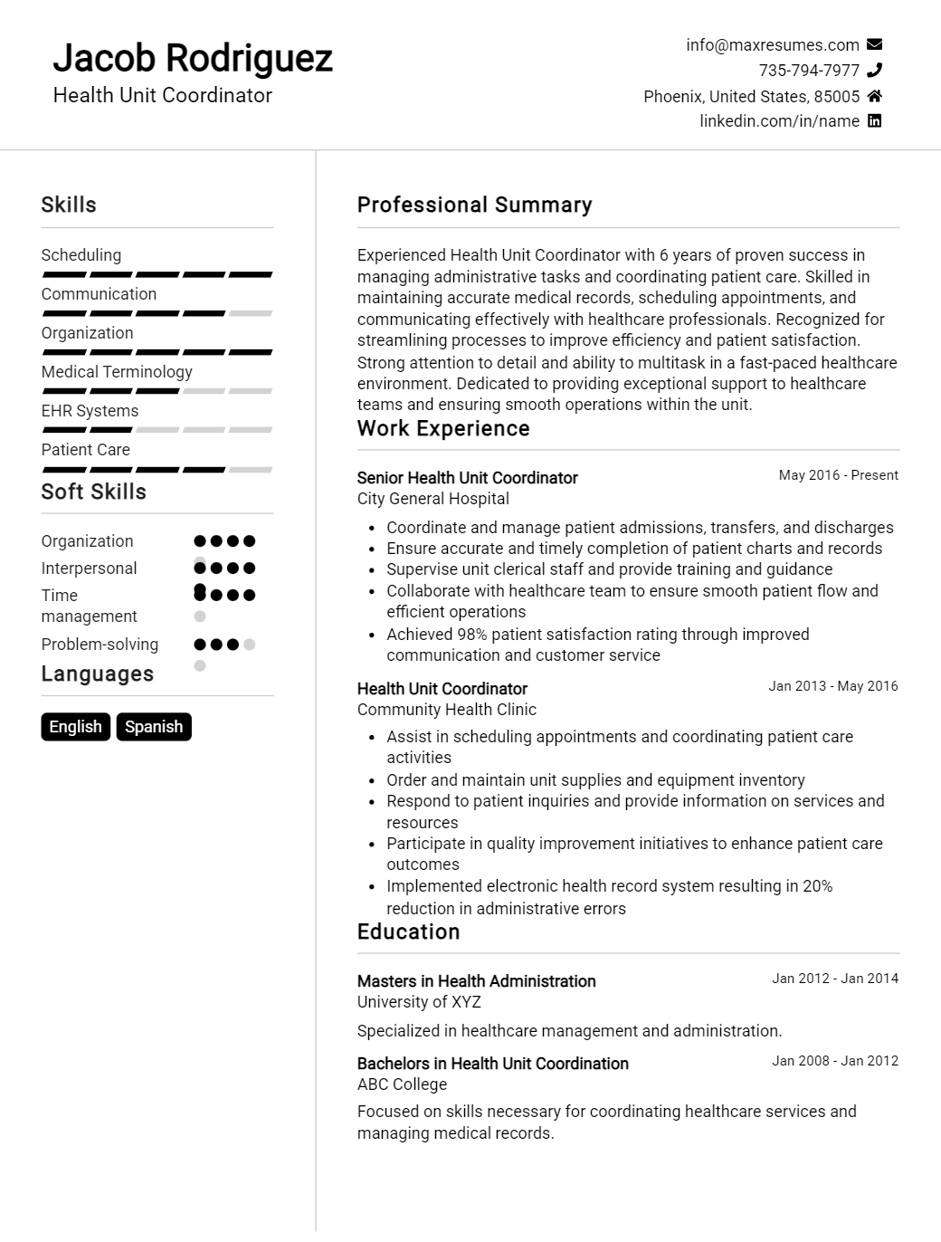 health-unit-coordinator-resume-sample