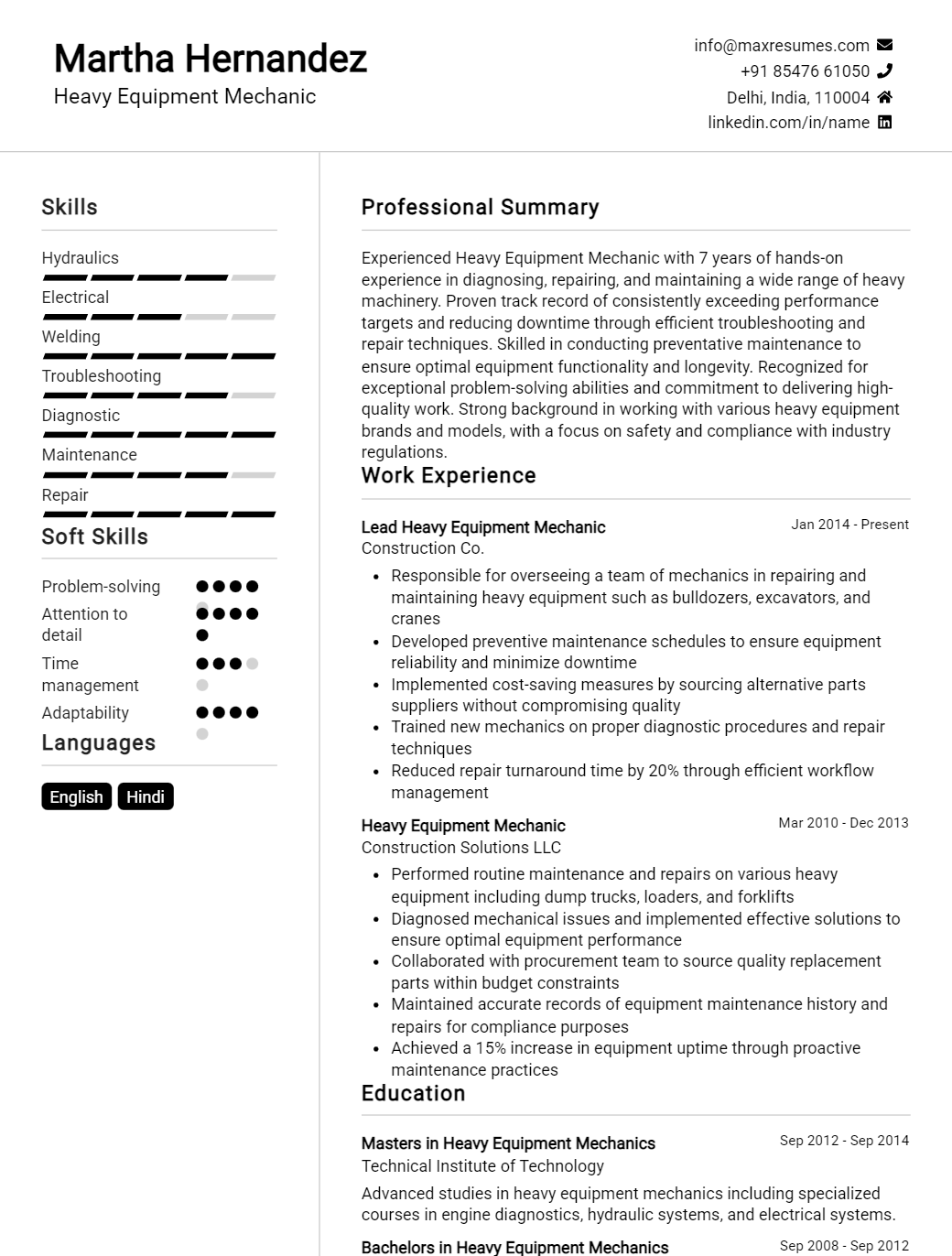 heavy-equipment-mechanic-resume-sample