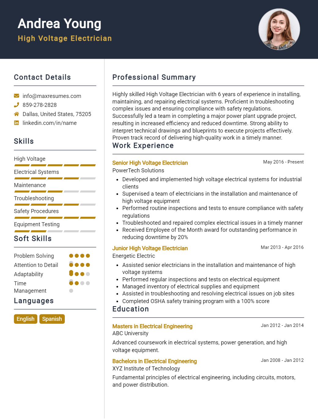 high-voltage-electrician-resume-sample