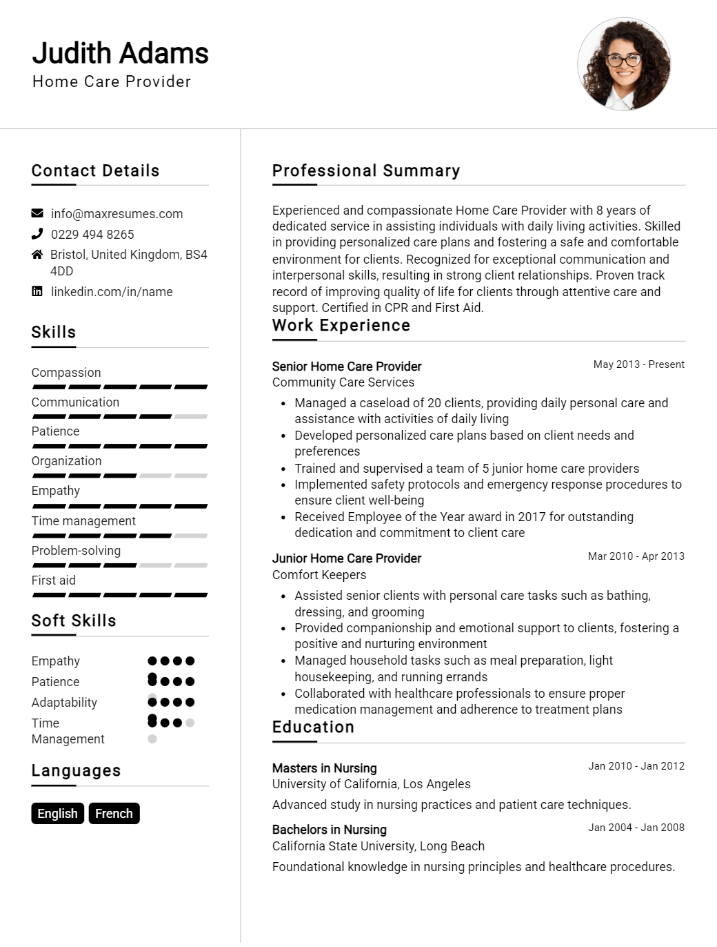 home-care-provider-resume-sample