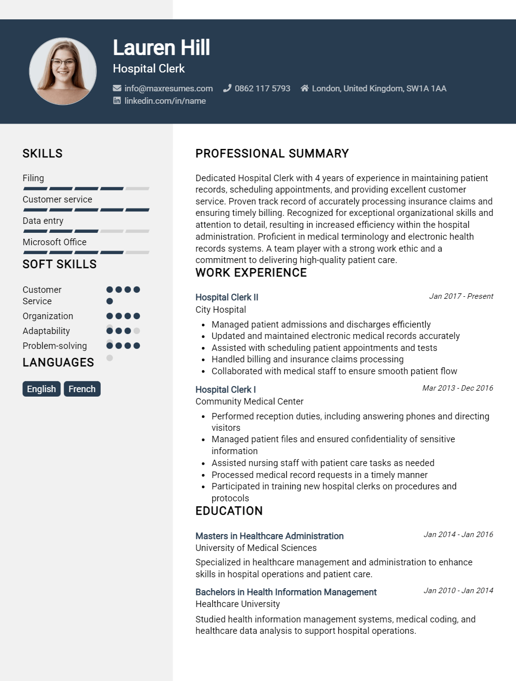 hospital-clerk-resume-sample