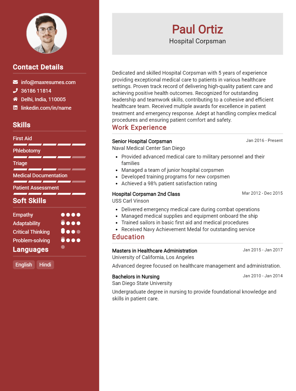 hospital-corpsman-resume-sample