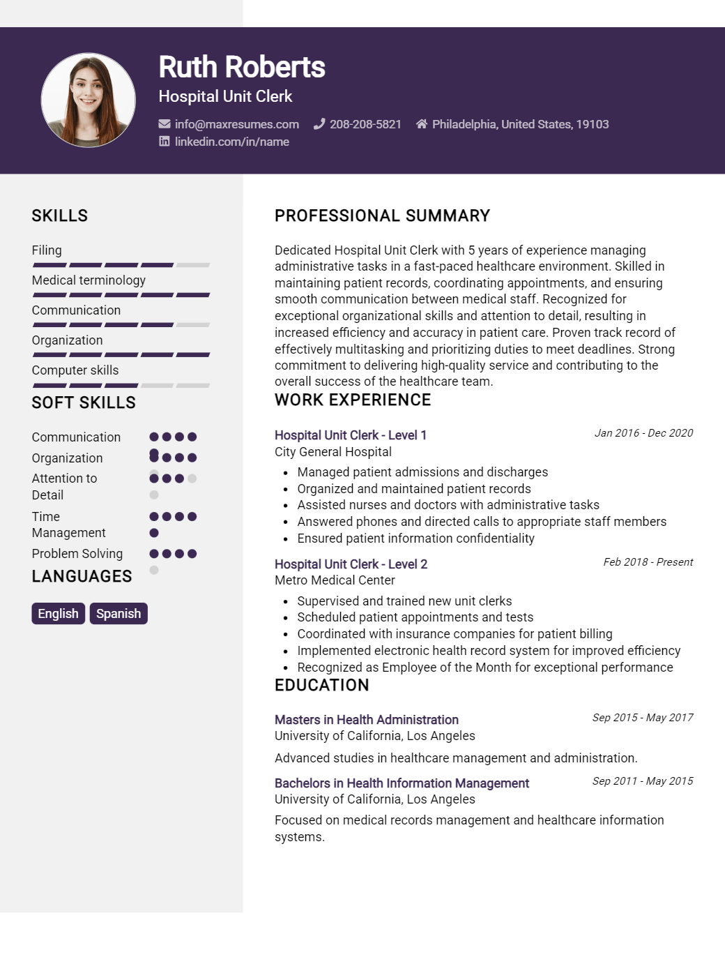 hospital-unit-clerk-resume-sample