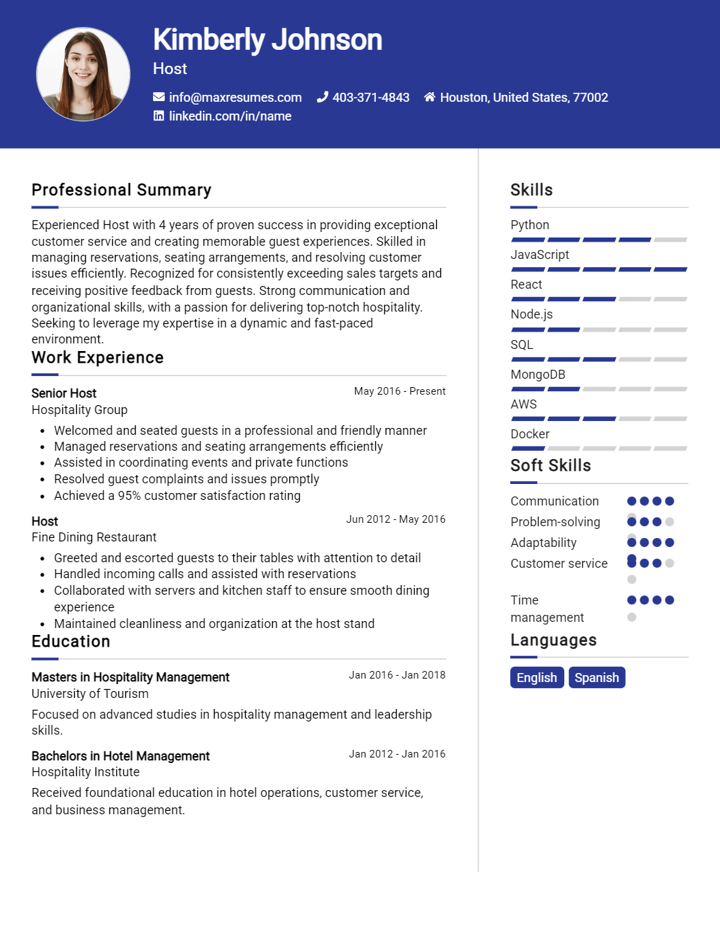 host-resume-sample