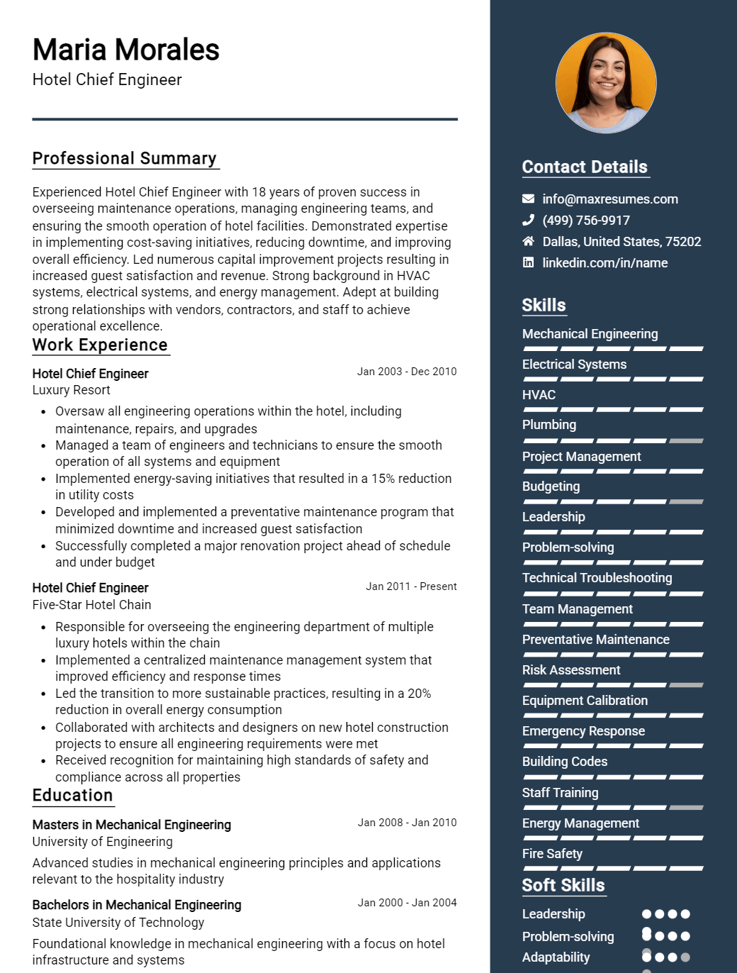 hotel-chief-engineer-resume-sample