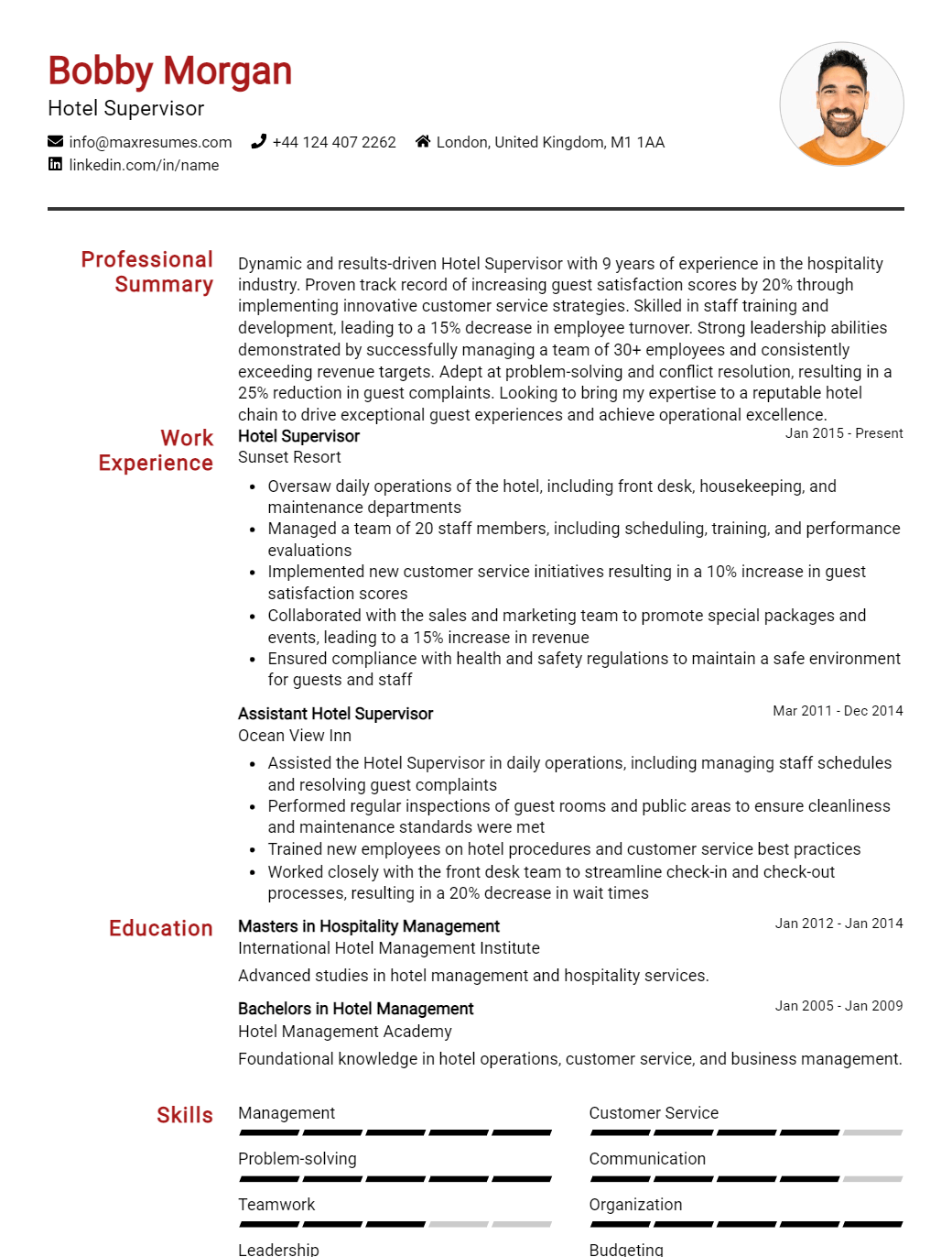 hotel-supervisor-resume-sample