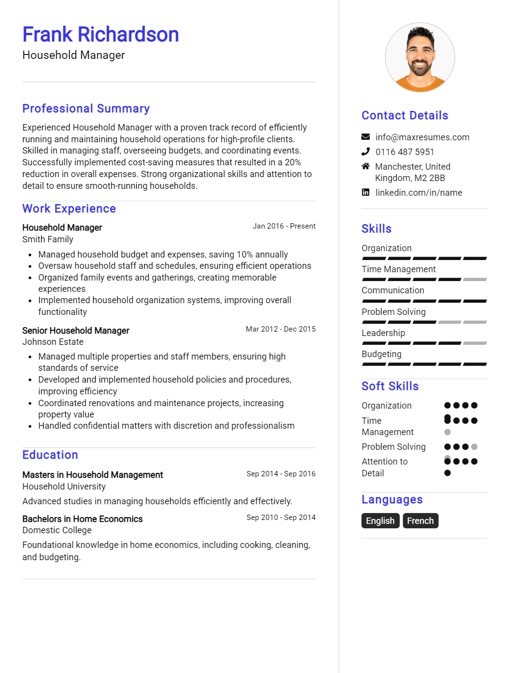 household-manager-resume-sample