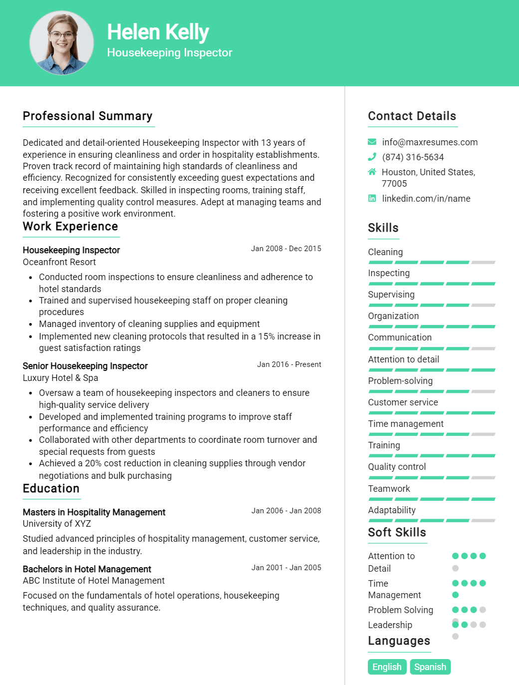 housekeeping-inspector-resume-sample