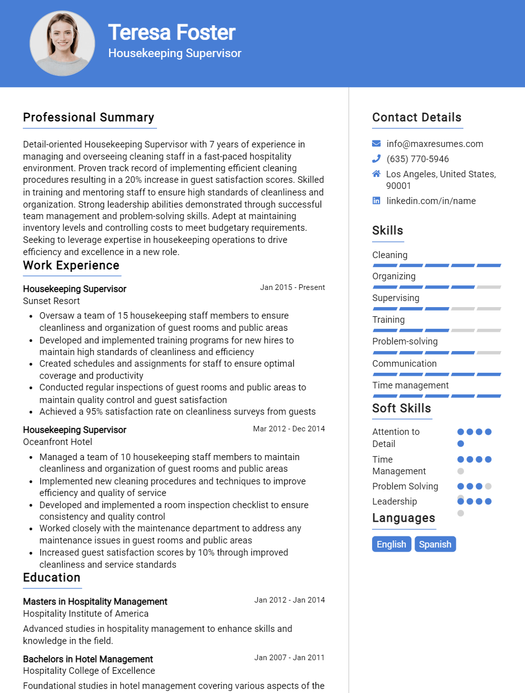 housekeeping-supervisor-resume-sample