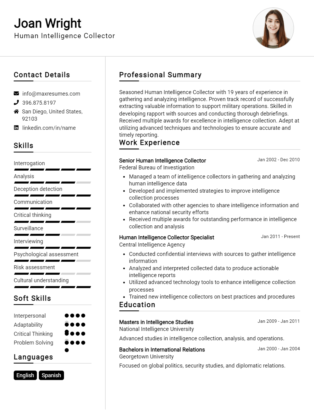 human-intelligence-collector-resume-sample