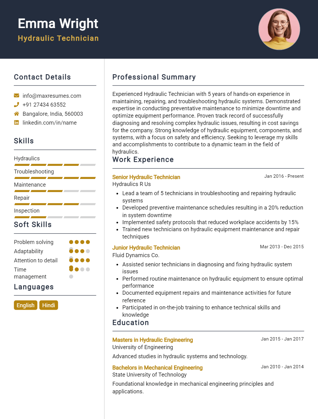 hydraulic-technician-resume-sample