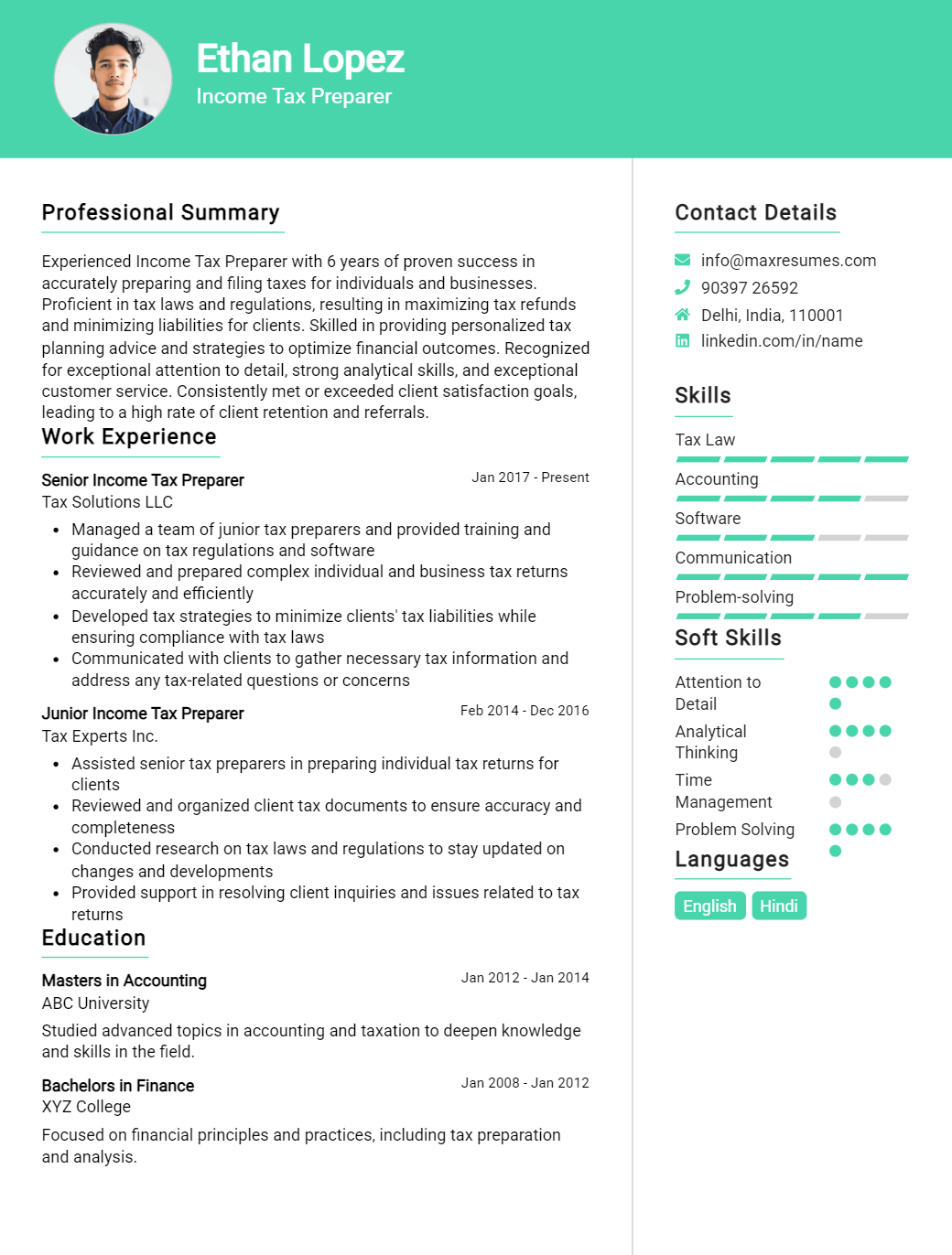 income-tax-preparer-resume-sample