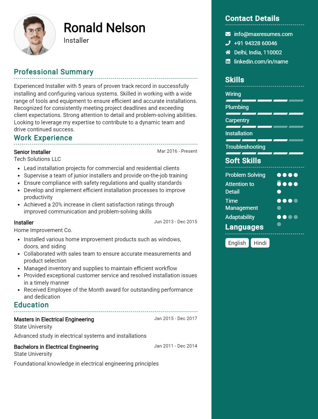 installer-resume-sample