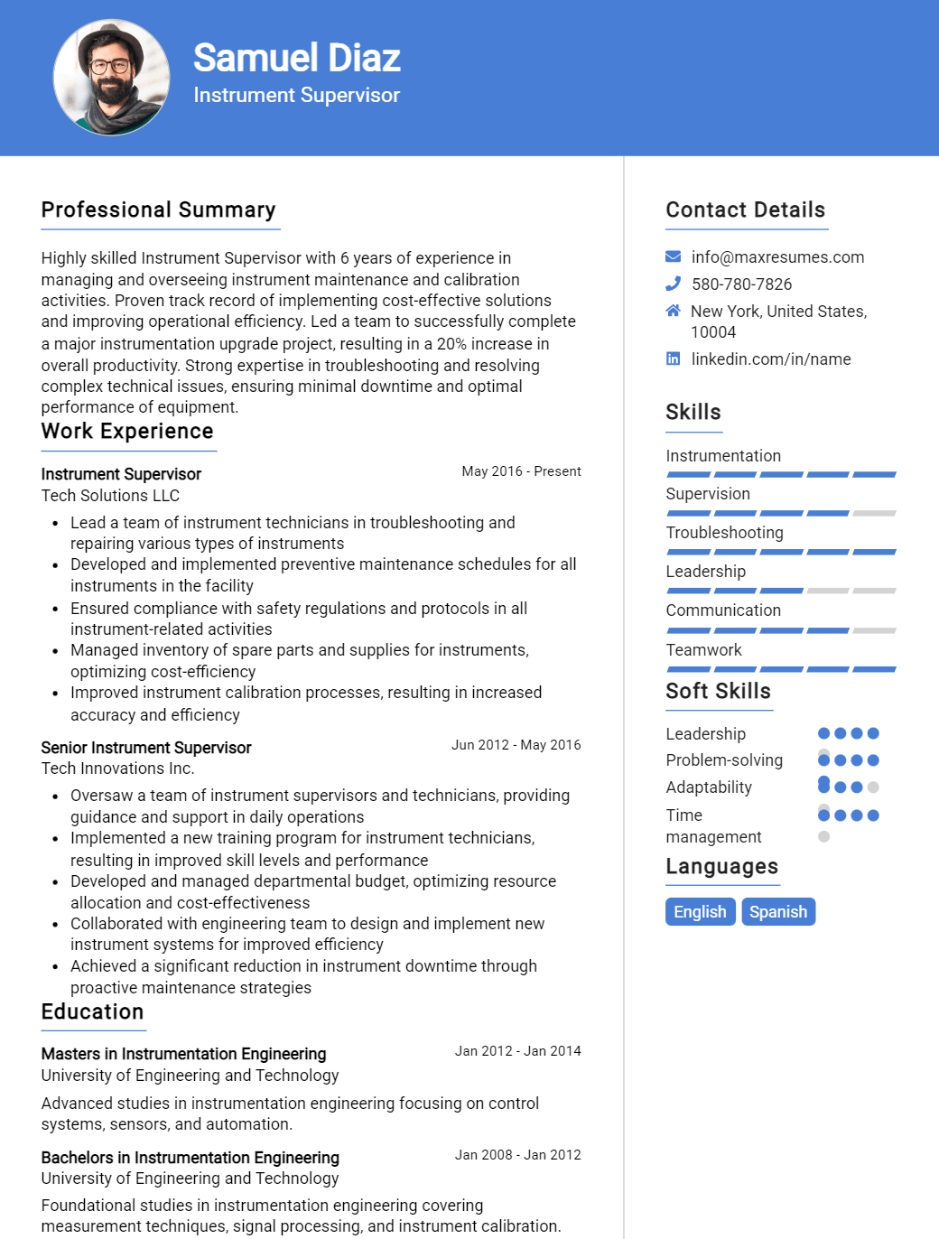 instrument-supervisor-resume-sample