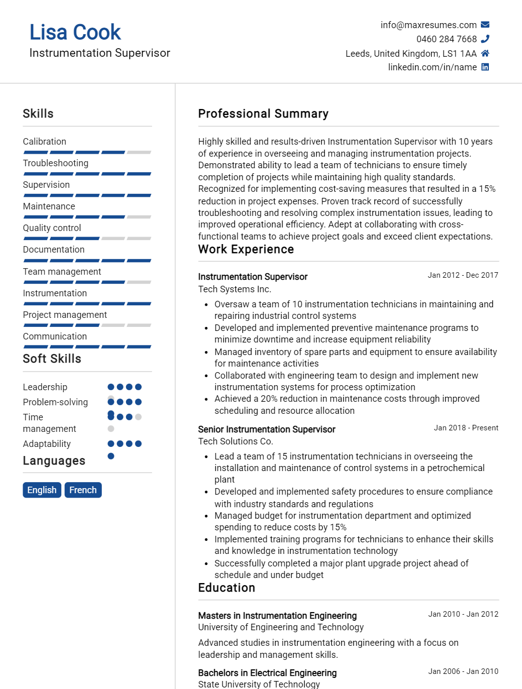 instrumentation-supervisor-resume-sample