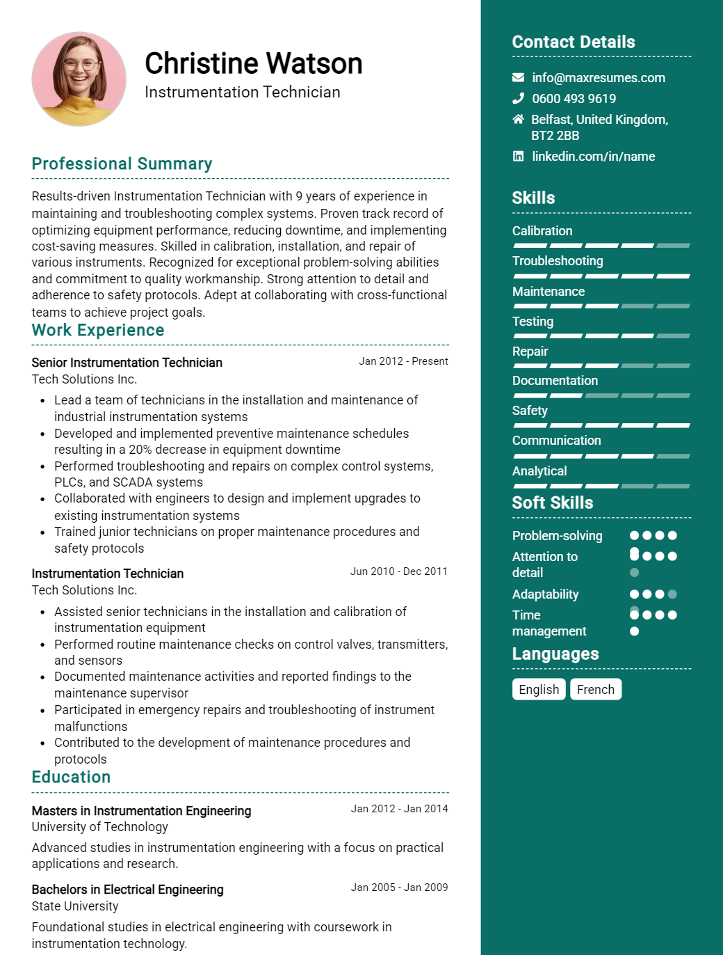 instrumentation-technician-resume-sample