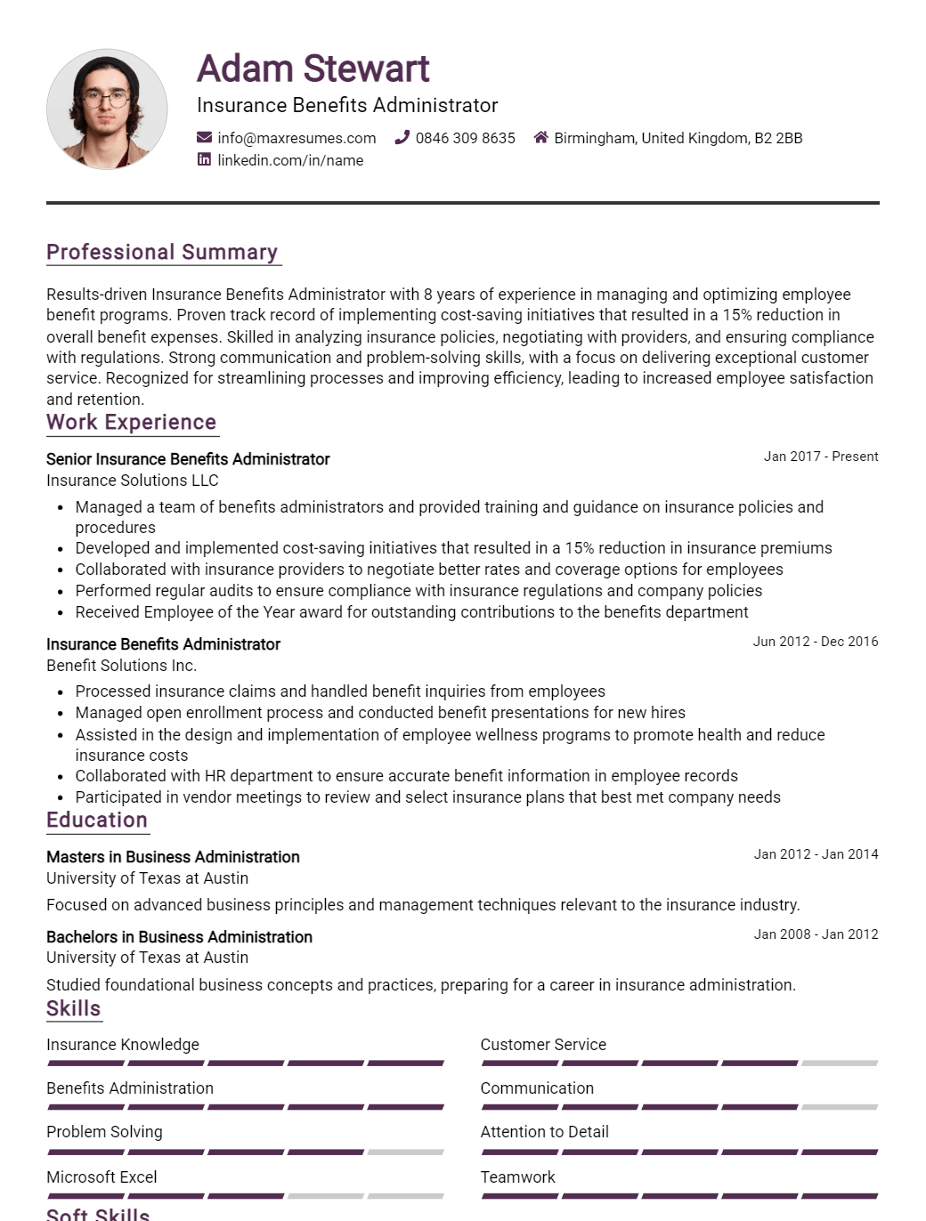 benefits-administrator-resume-sample