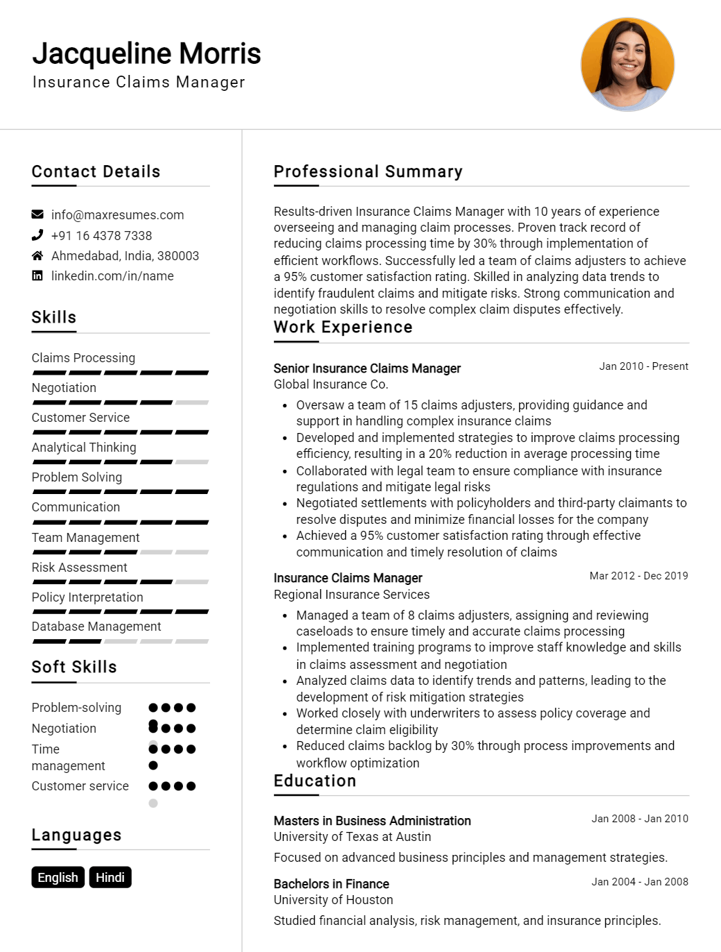 claims-manager-resume-sample