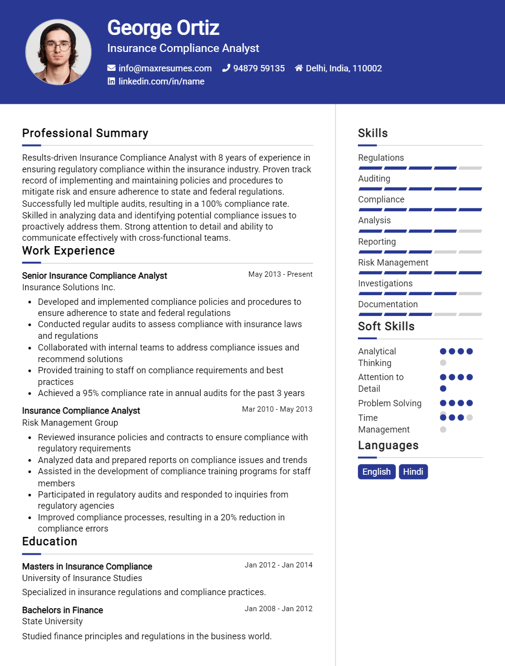 compliance-analyst-resume-sample