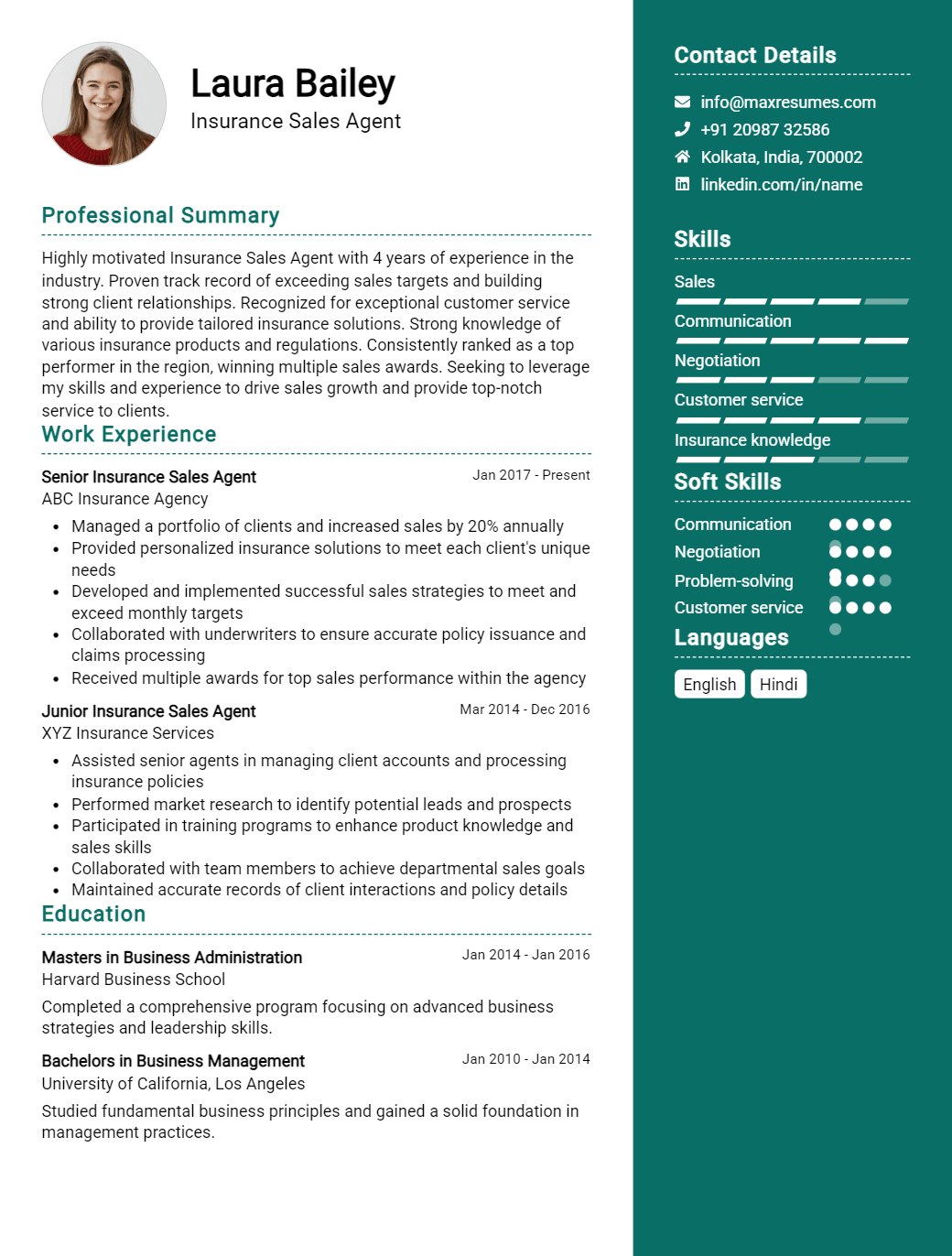 sales-agent-resume-sample