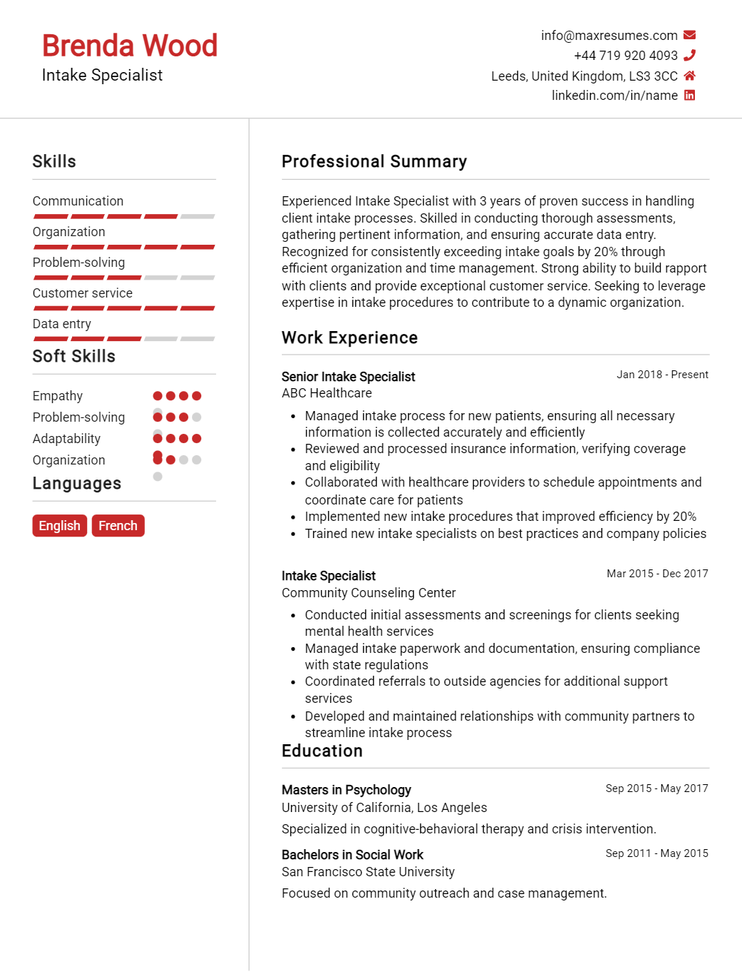 intake-specialist-resume-sample