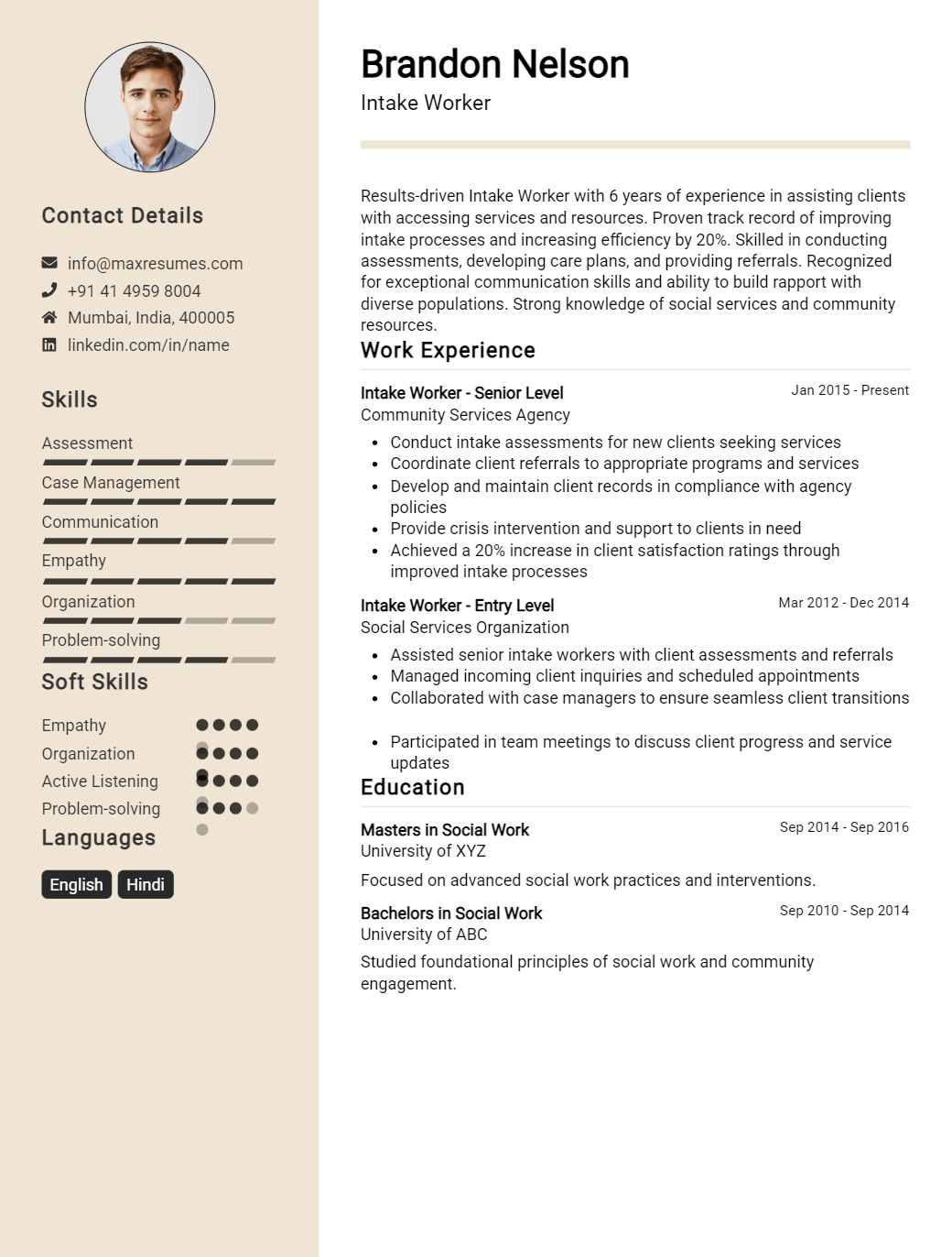 intake-worker-resume-sample