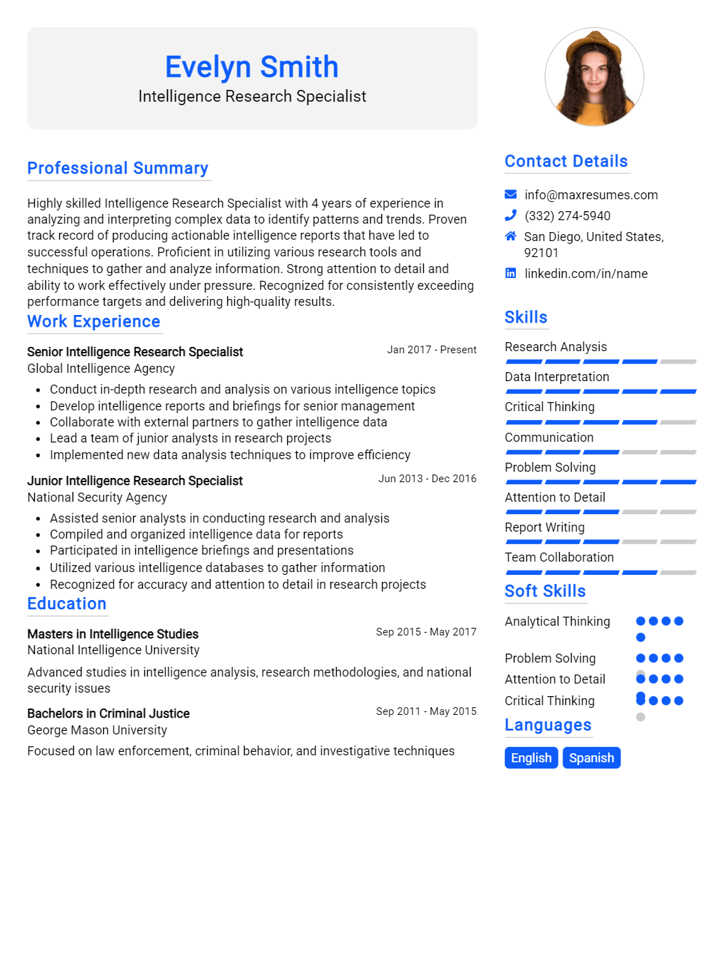 intelligence-research-specialist-resume-sample