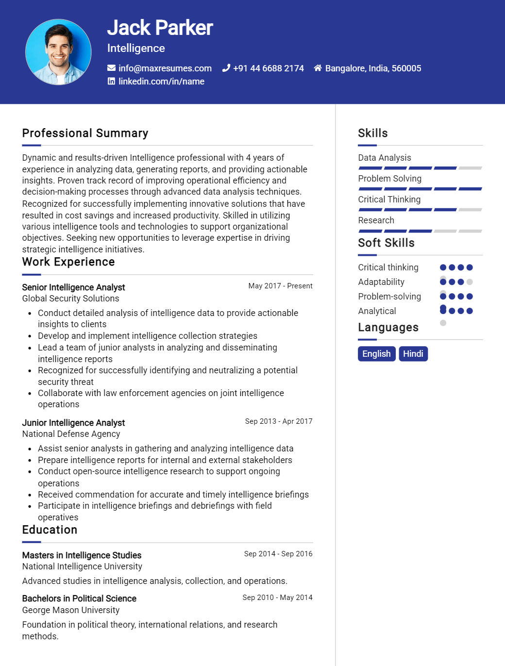 intelligence-resume-sample