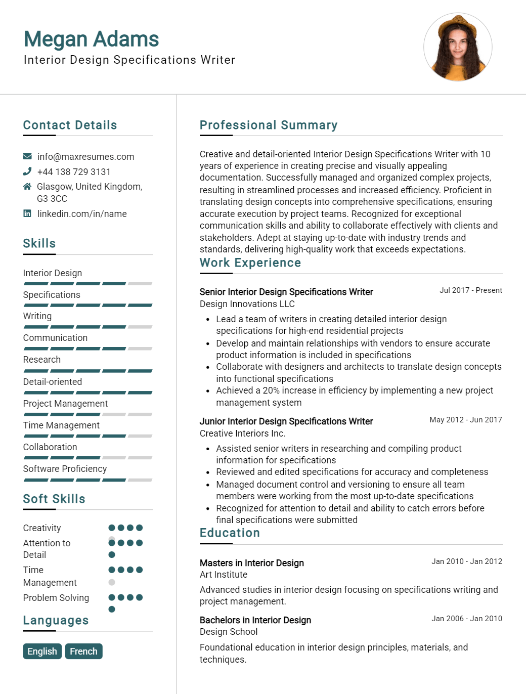 specifications-writer-resume-sample
