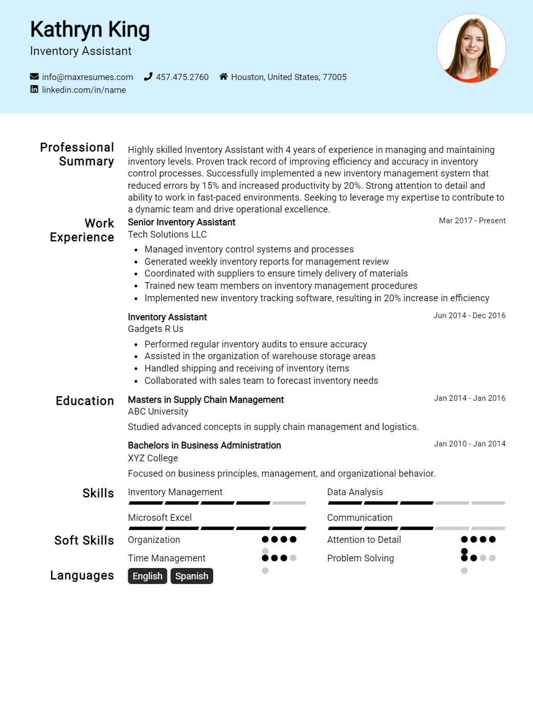 inventory-assistant-resume-sample