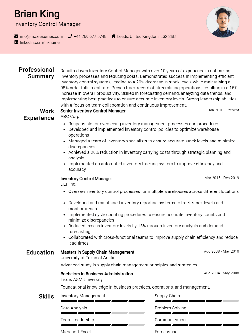 inventory-control-manager-resume-sample