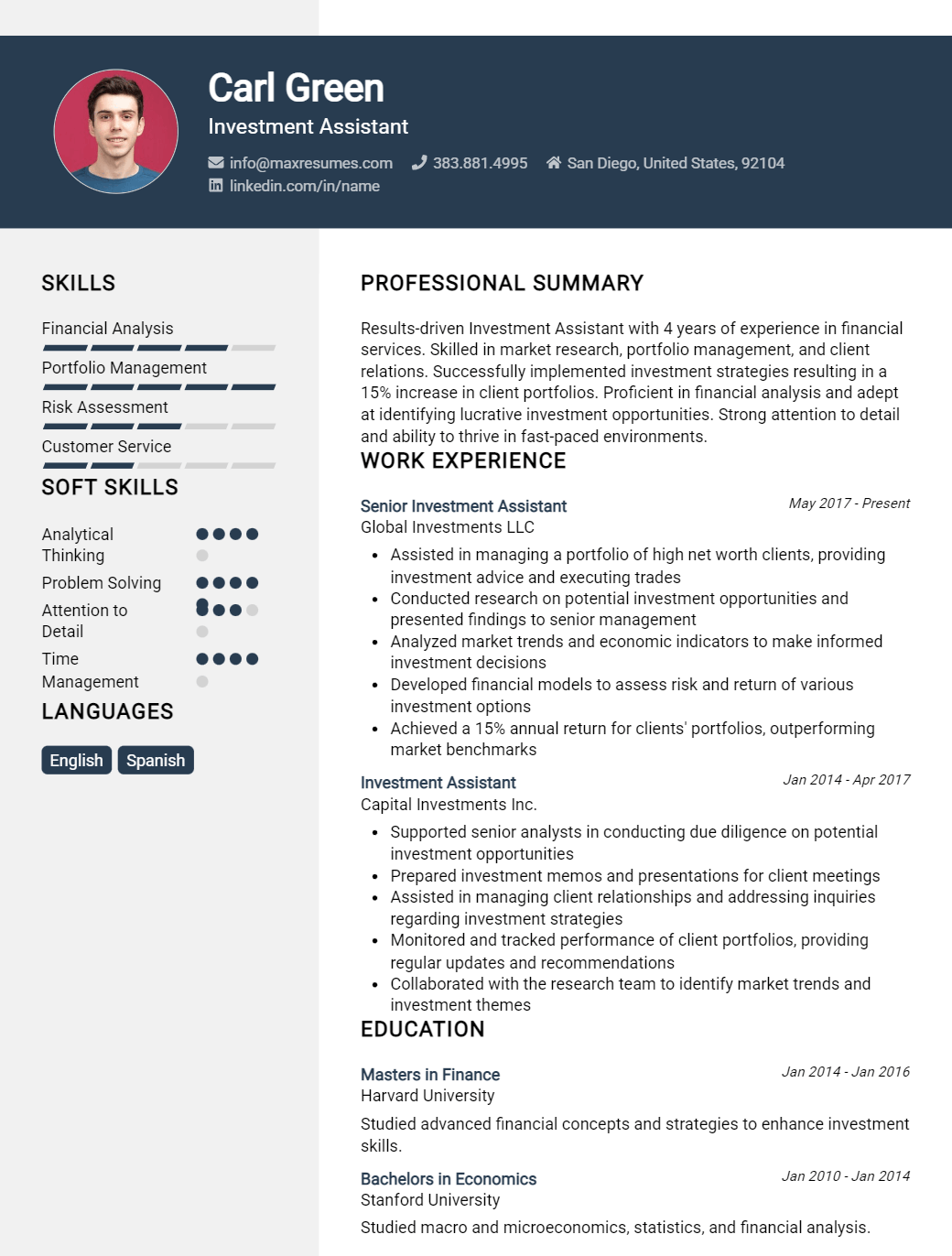 investment-assistant-resume-sample