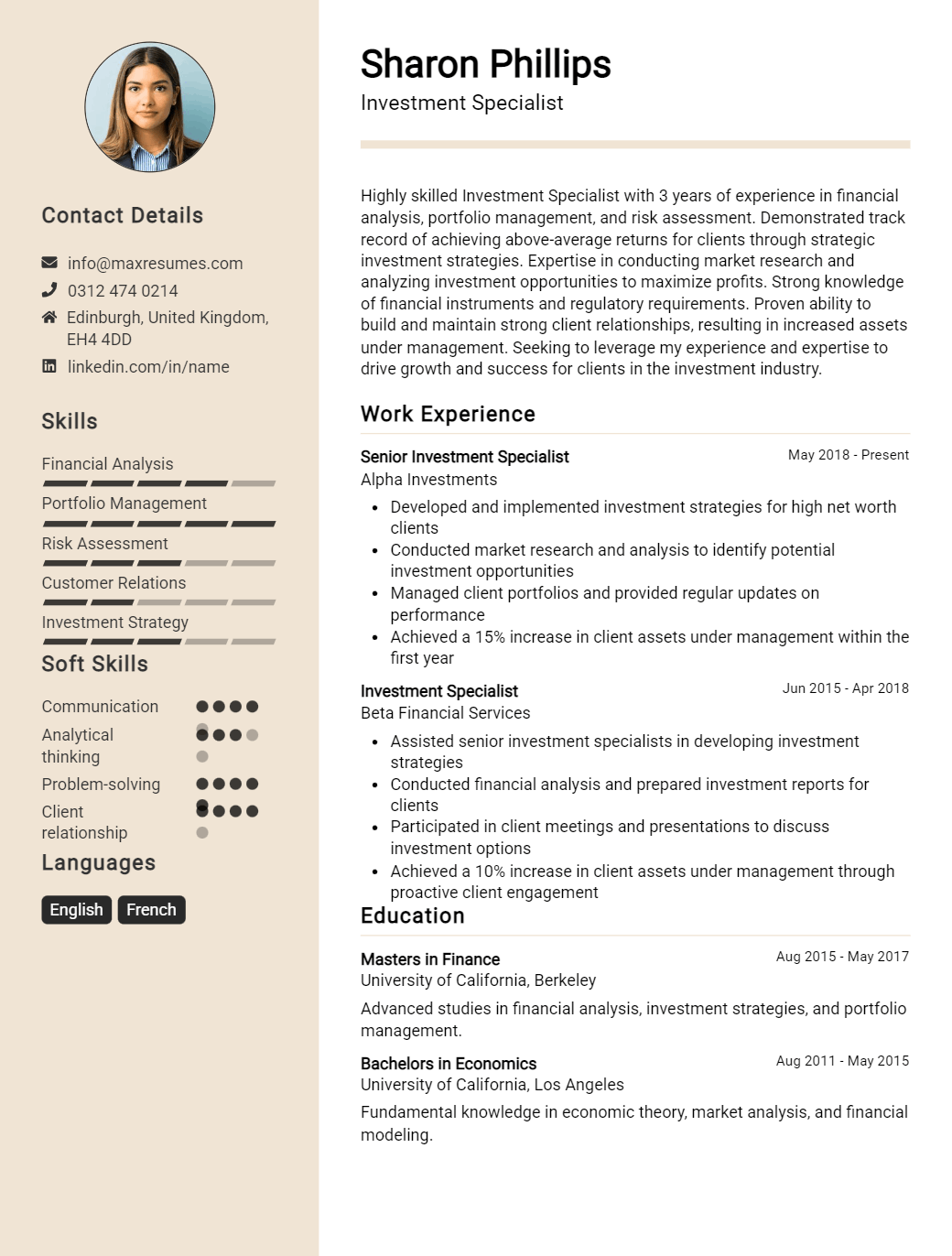 investment-specialist-resume-sample