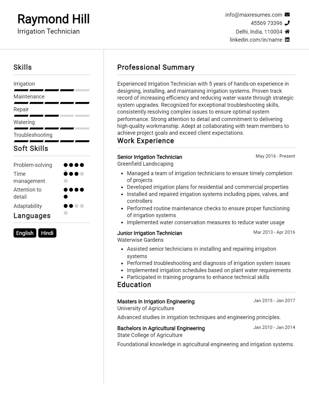 irrigation-technician-resume-sample