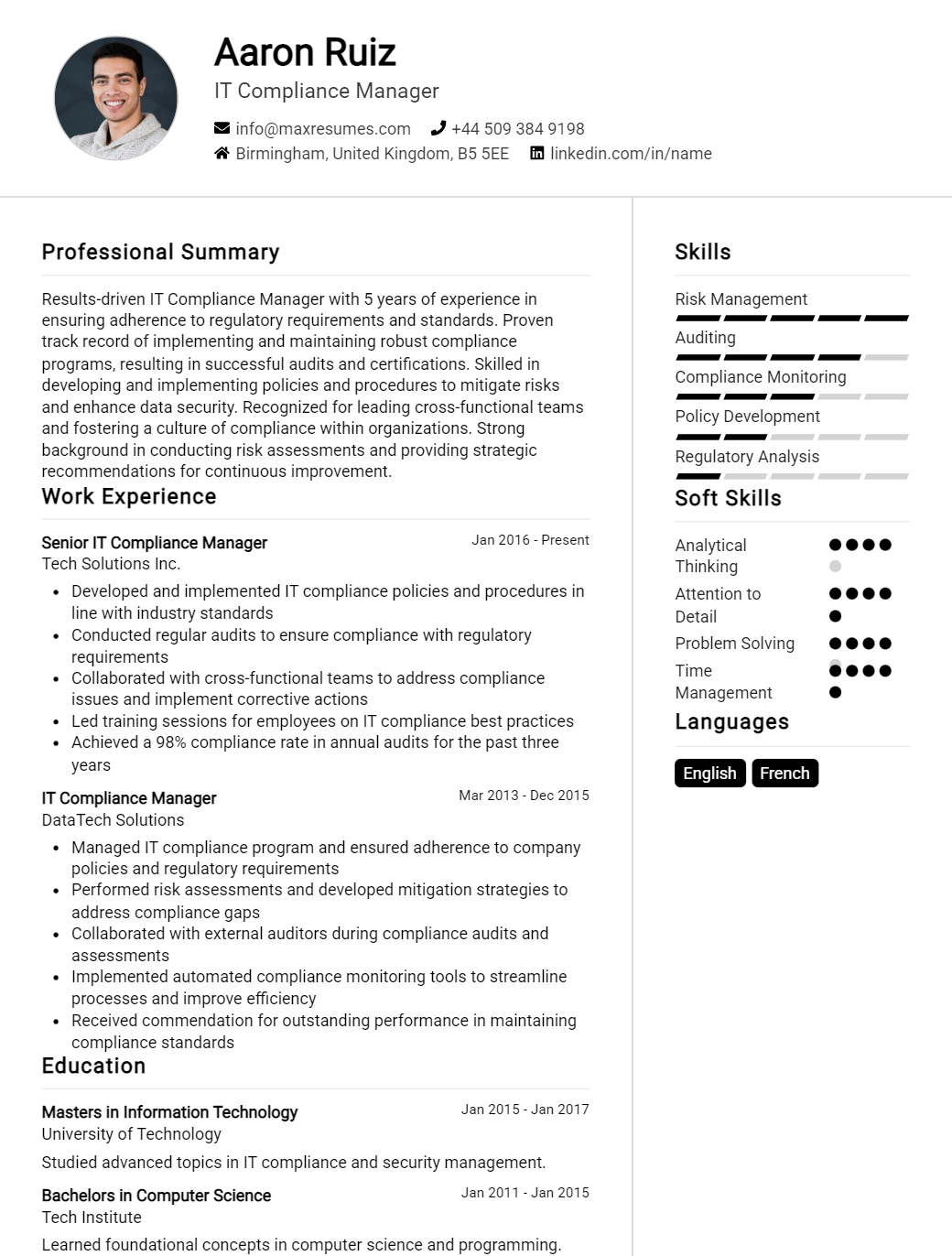 compliance-manager-resume-sample