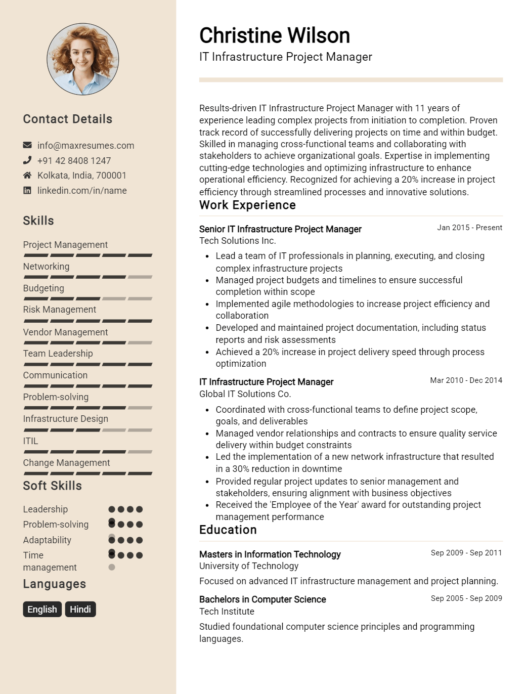 infrastructure-project-manager-resume-sample