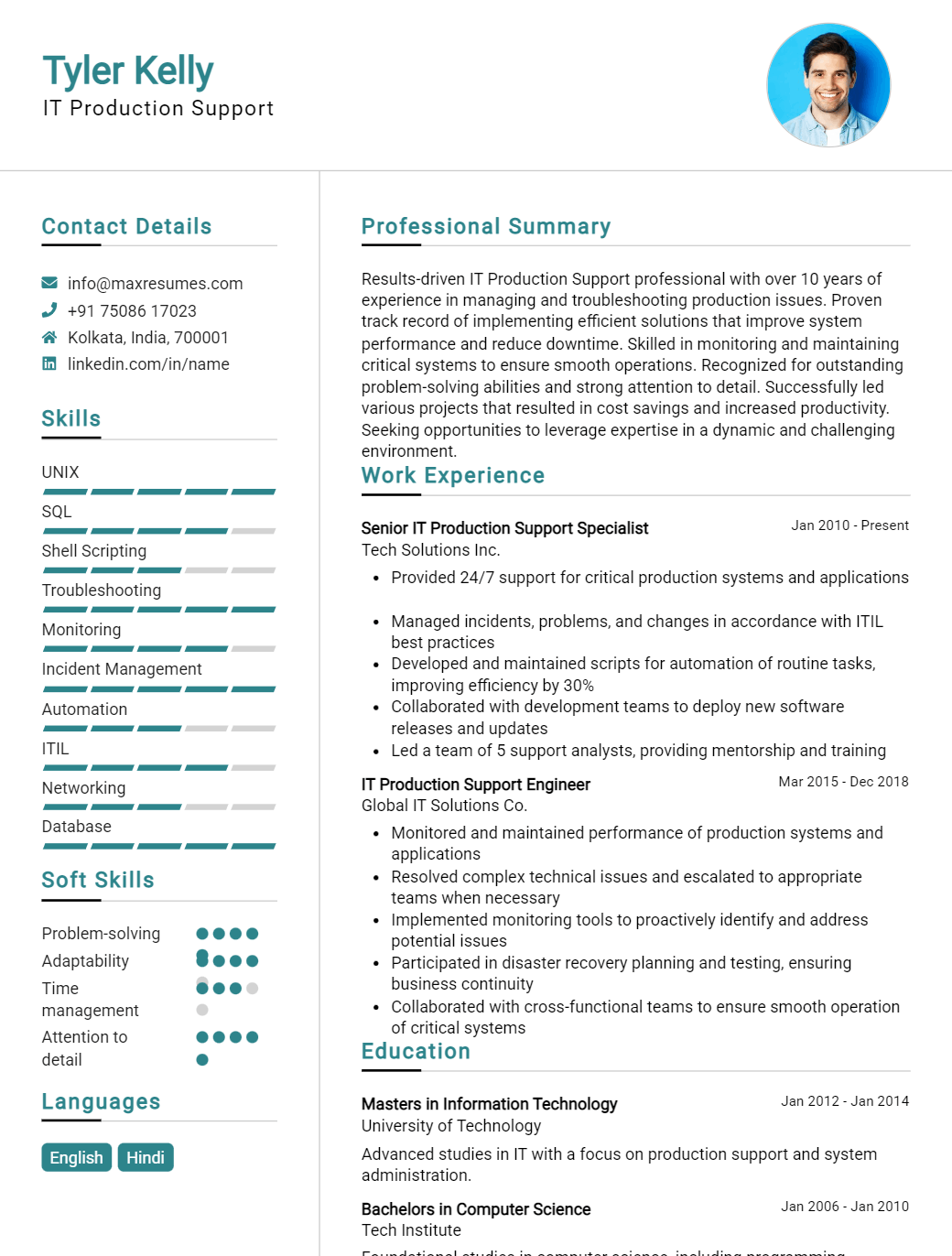 production-support-resume-sample