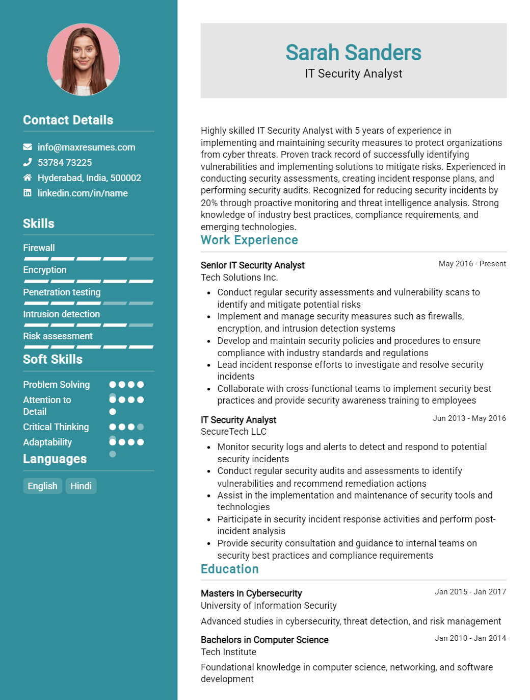 security-analyst-resume-sample