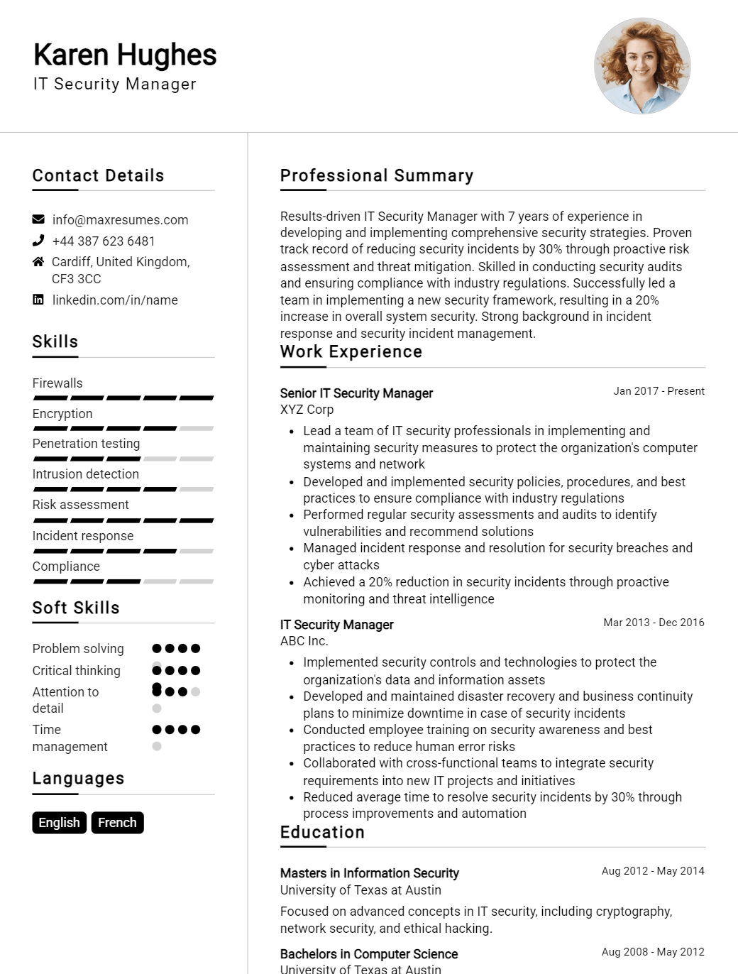 security-manager-resume-sample
