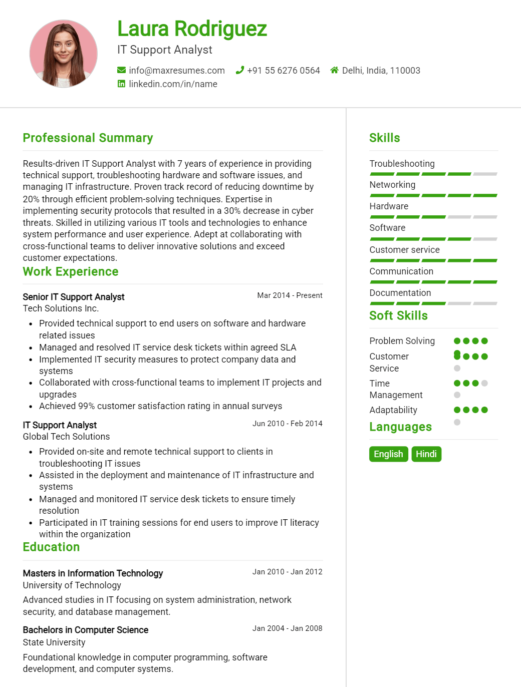 support-analyst-resume-sample