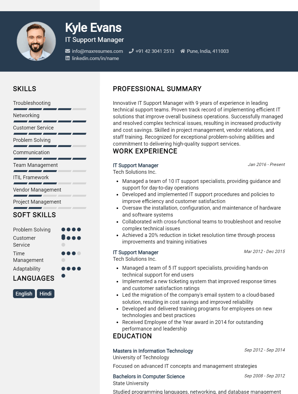 support-manager-resume-sample