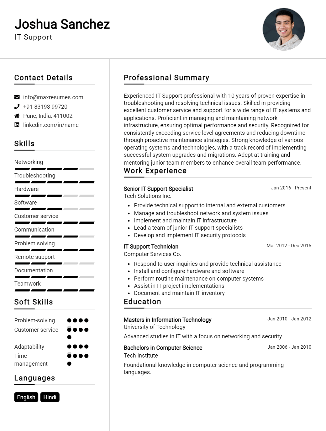 support-resume-sample