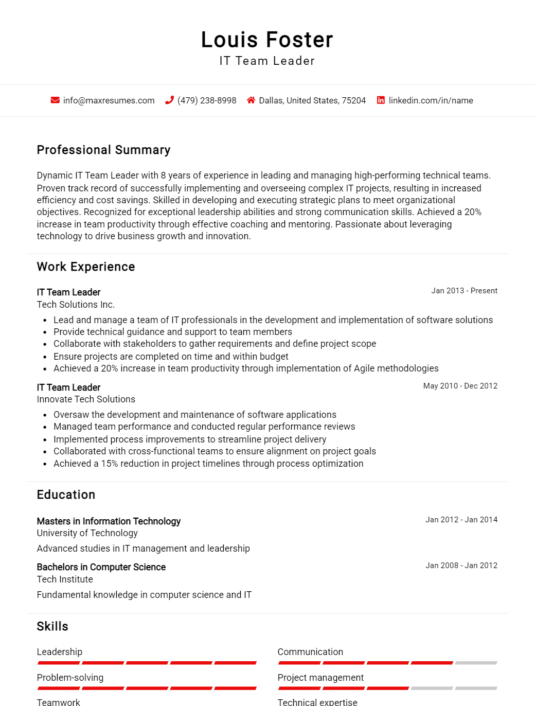 it-team-leader-resume-sample