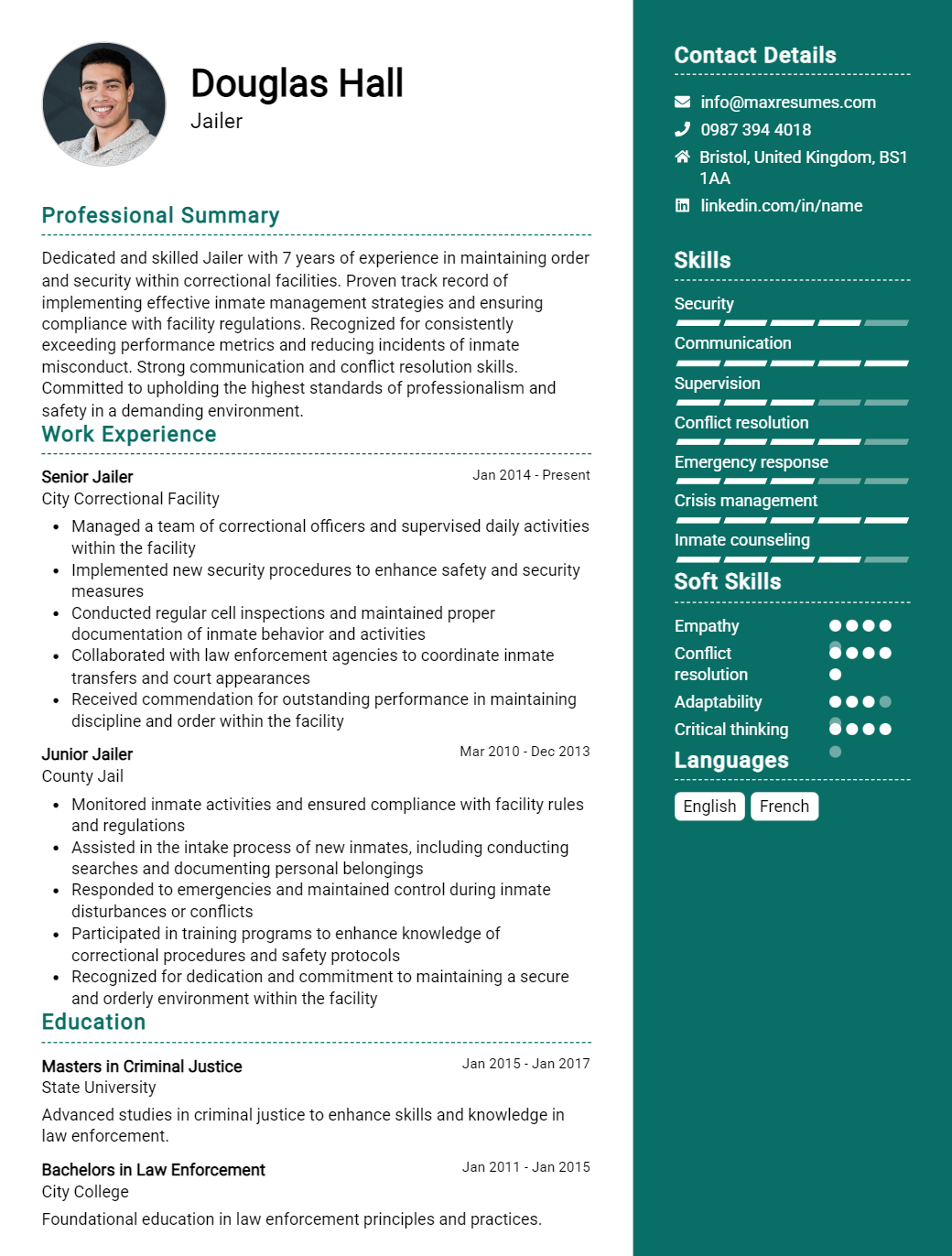 jailer-resume-sample