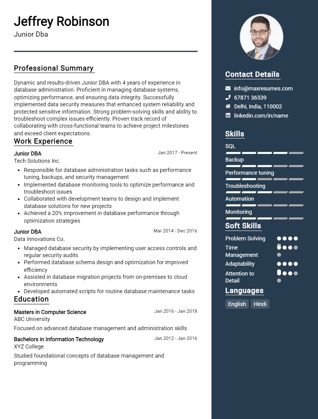 junior-dba-resume-sample