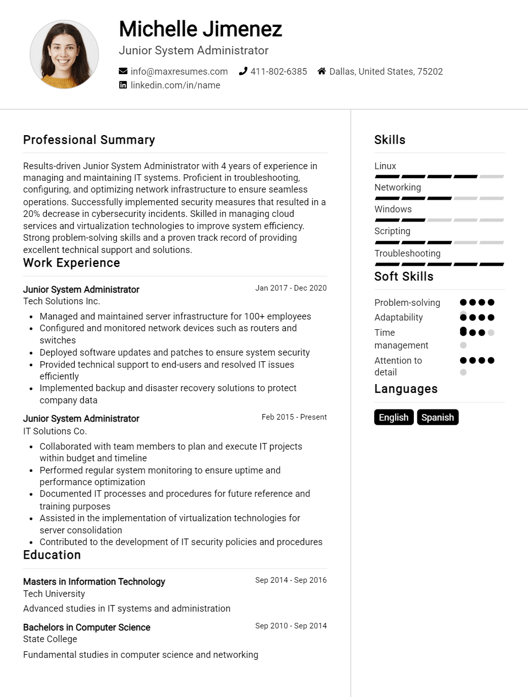 junior-system-administrator-resume-sample