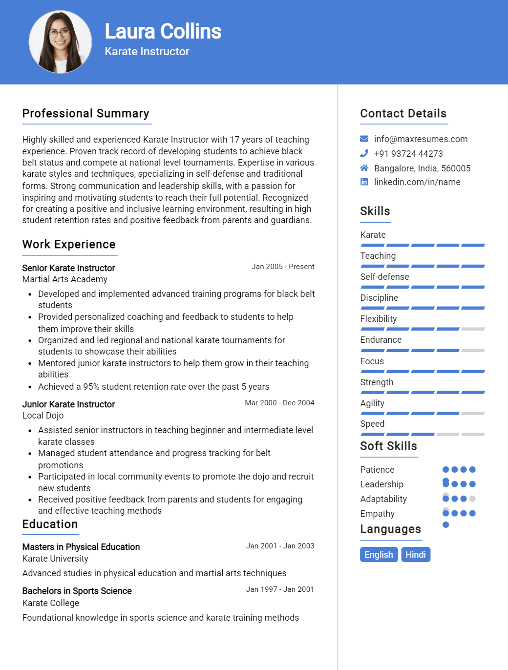 karate-instructor-resume-sample