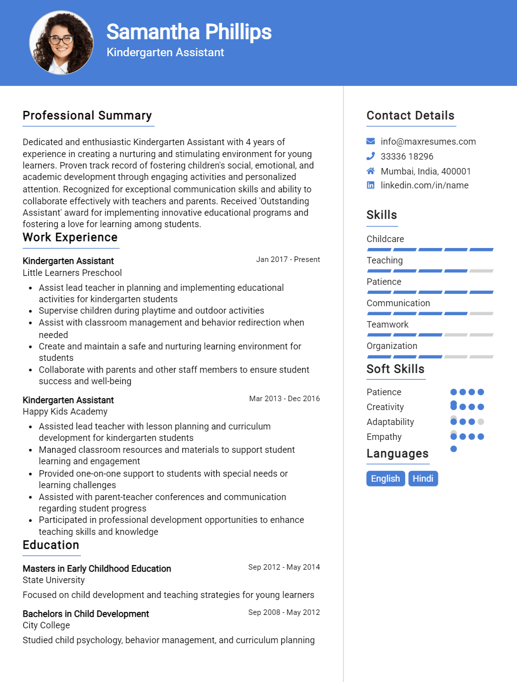 kindergarten-assistant-resume-sample