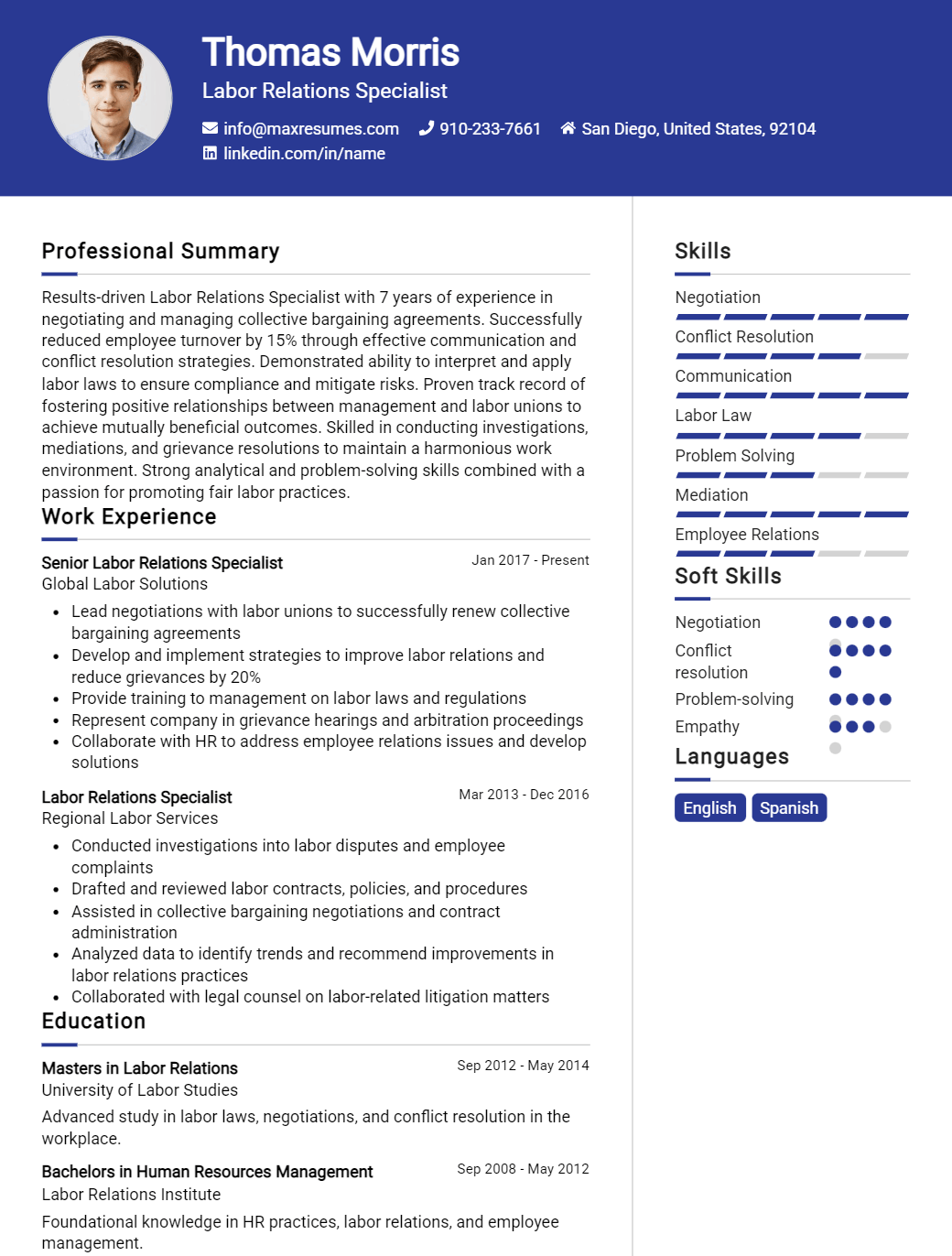 labor-relations-specialist-resume-sample