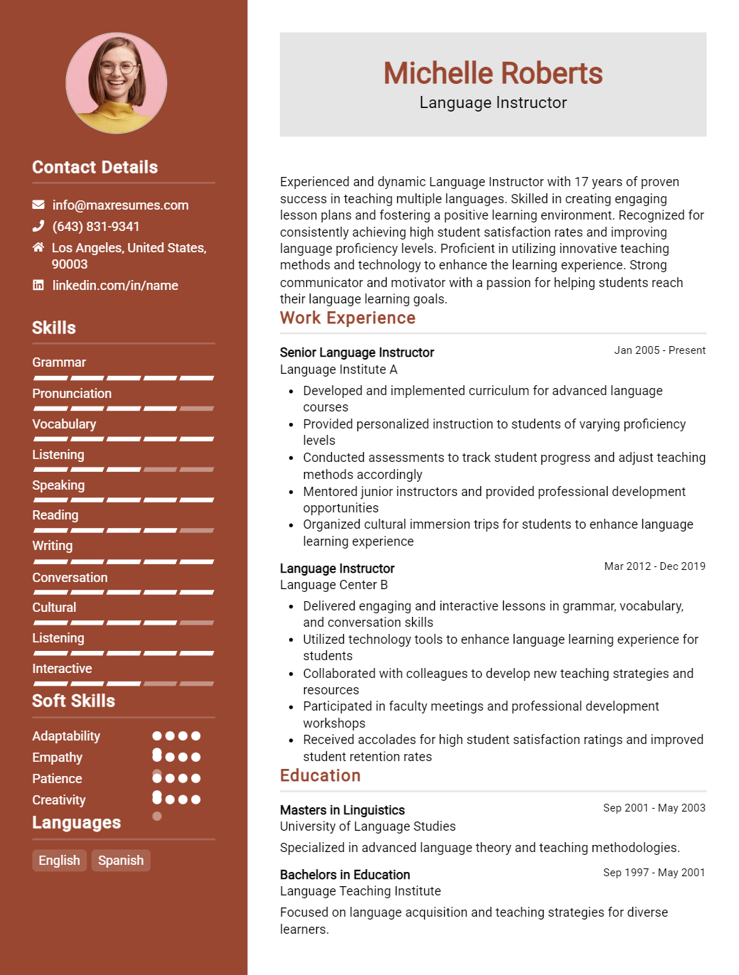 language-instructor-resume-sample